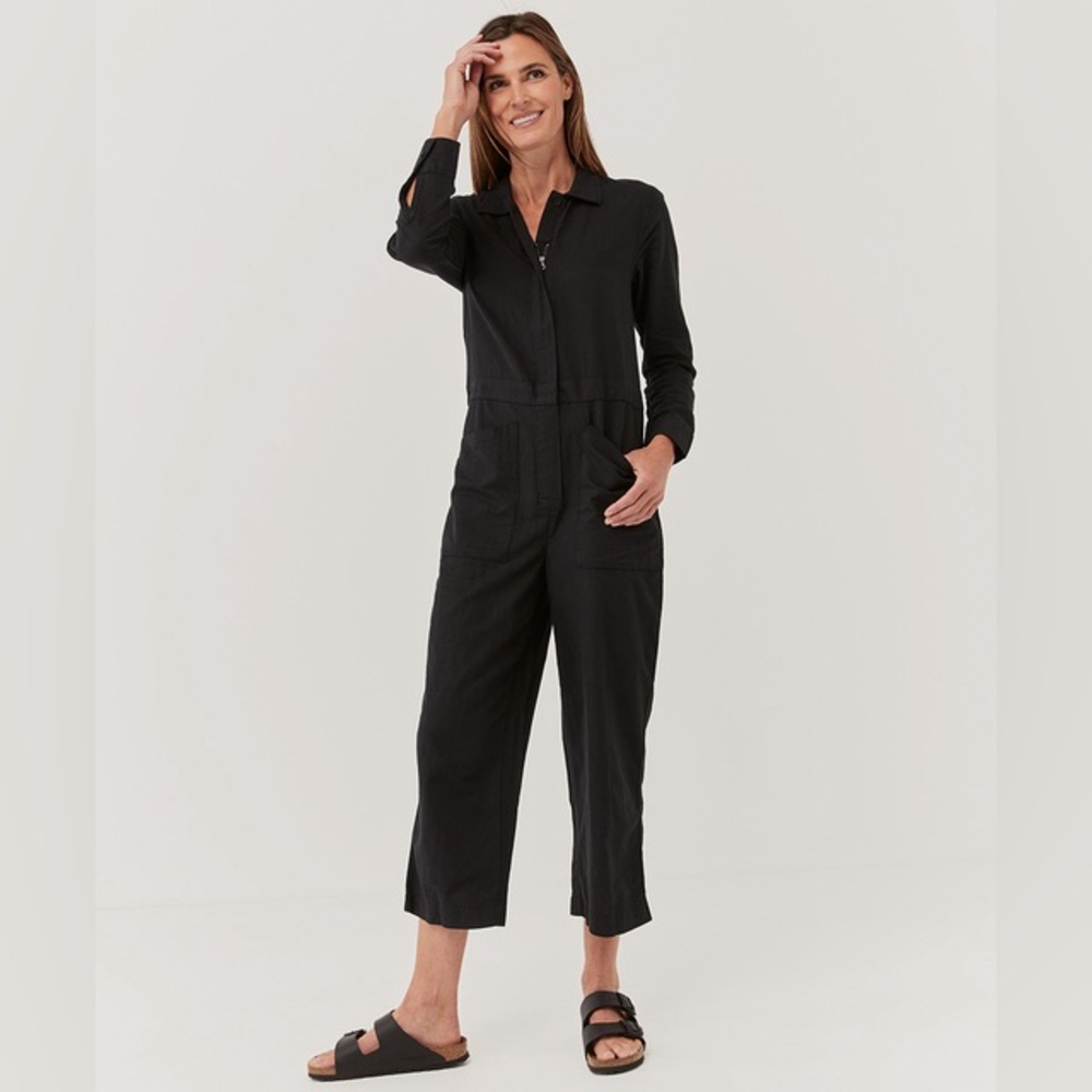 Pact linen blend boiler suit / jumpsuit black M